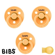 BIBS Colour Sutter med navn i Sunkissed, pakke med 3, rund, Latex, Størrelse 2